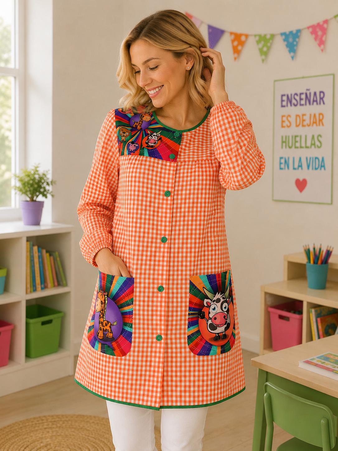 Bata Profesora Animales Naranja