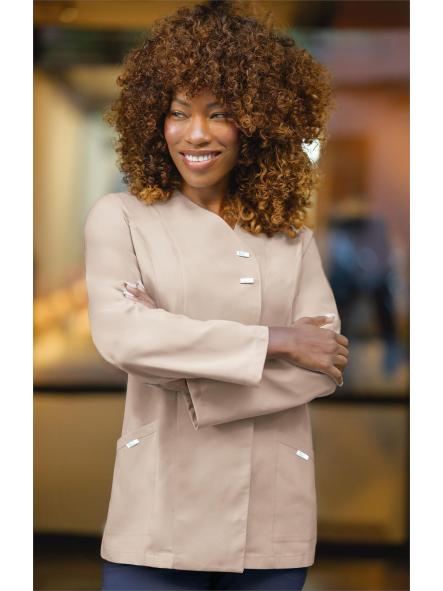 Casaca sanitaria microfibra señora con broches en manga larga beige