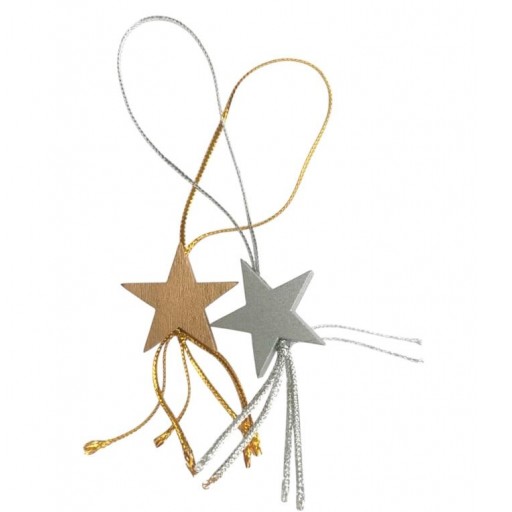 Colgante Estrella de madera dorada y plateada.  8 unidades (4 de cada )