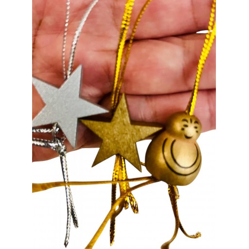 Colgante Estrella de madera dorada y plateada.  8 unidades (4 de cada ) [1]