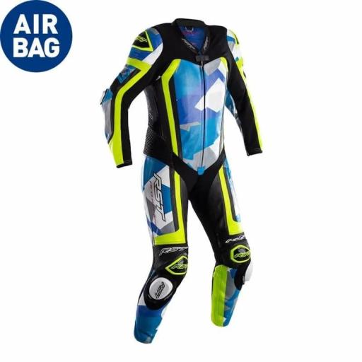 TRAJE DE CUERO CON AIRBAG RST PRO SERIES AZUL CAMUFLAJE