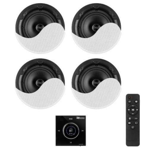 Power Dynamics Powerline B100BSet Conjunto de Altavoces de Techo 6.5" + Amplificador 4 x 25W