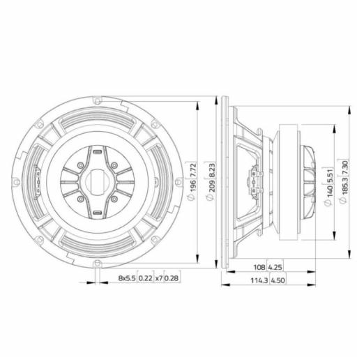 Lavoce CSF082.00K Altavoz Coaxial 8" 235 Watios [2]