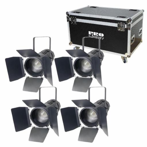 ProLight Foco de Teatro Fresnel Led 300W Blanco Cálido/Blanco Frío (Pack 4 Unidades + Flight Case)