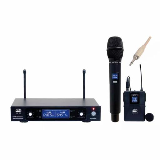 Ams Mu 155 Lv M Sistema Inalámbrico Uhf 650-800 MHz Dual Mano + Petaca