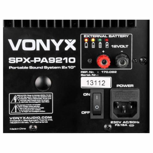 Vonyx Spx-Pa9210 Altavoz Amplificado con Batería y BlueTooth 2 x 10" 500W [3]