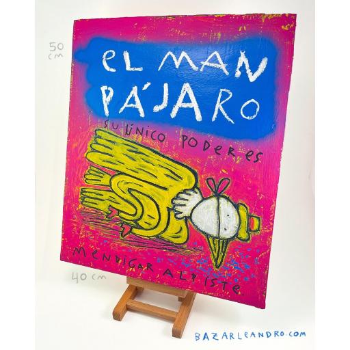 EL MAN PÁJARO. Original sobre tablilla de madera de okume