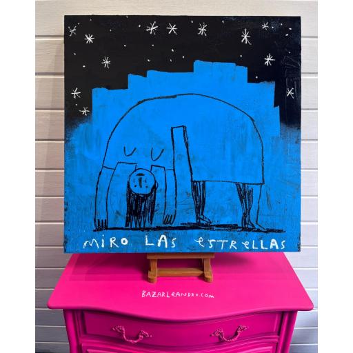 MIRO LAS ESTRELLAS. Original sobre madera  54,5 X 54, 5 cm [0]