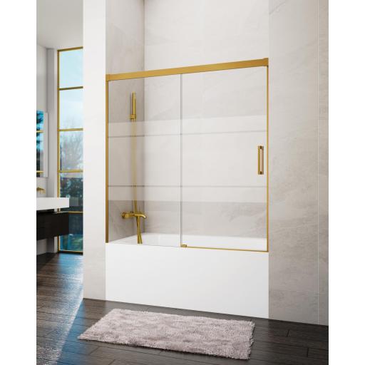 Mampara bañera BASIC frontal fijo + corredera, Oro, Níquel, Cobre, Titanio [5]