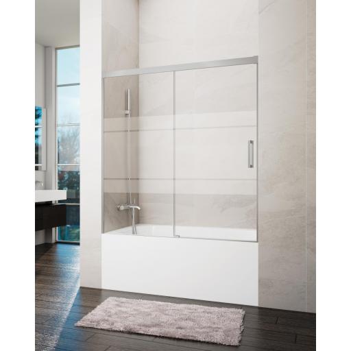 Mampara bañera BASIC frontal fijo + corredera, Oro, Níquel, Cobre, Titanio [6]