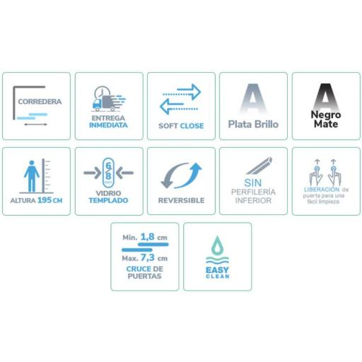Mampara ducha NICOLETA frontal fijo + corredera sin guía inferior, negro y plata OFERTA [2]
