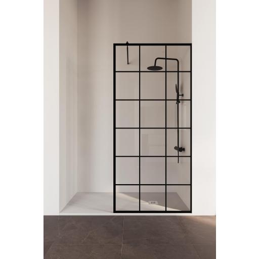RIMINI URBAN GRID mampara cristal fijo para ducha cuadros negros hasta 140 cm [0]