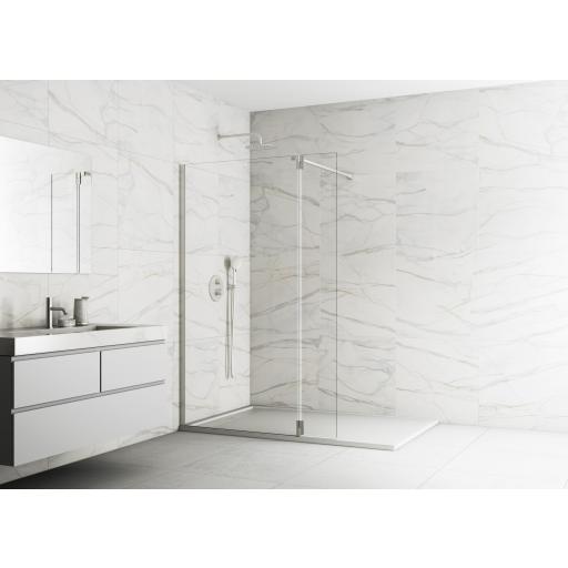 Mampara ducha fijo SCREEN + puerta con bisagras, cobre, blanco, níquel, titanio.  [2]