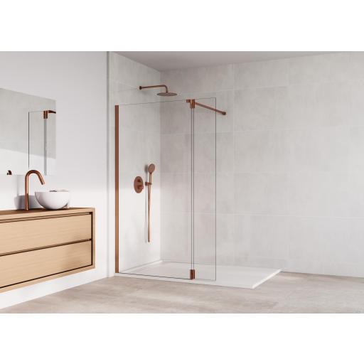 Mampara ducha fijo SCREEN + puerta con bisagras, cobre, blanco, níquel, titanio. 