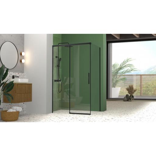 Mampara ducha Nicoleta frontal corredera + lateral fijo de 8 mm, plata y negro