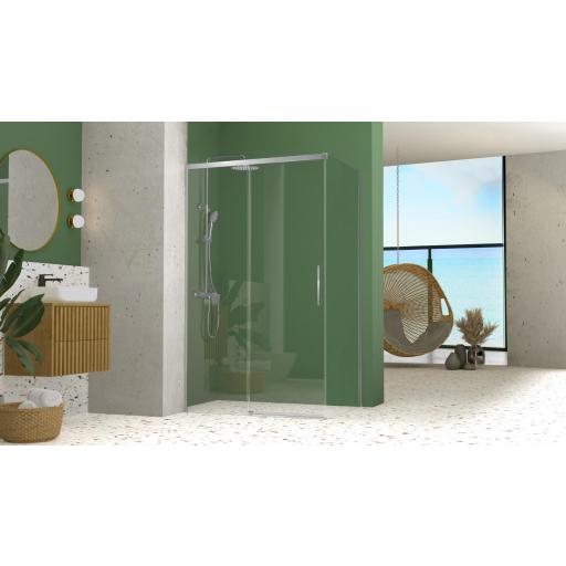 Mampara ducha Nicoleta frontal corredera + lateral fijo de 8 mm, plata y negro [1]