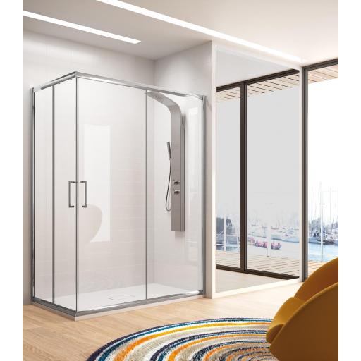 Mampara ducha BL607 angular corredera en negro y plata brillo, máxima estanqueidad. [1]