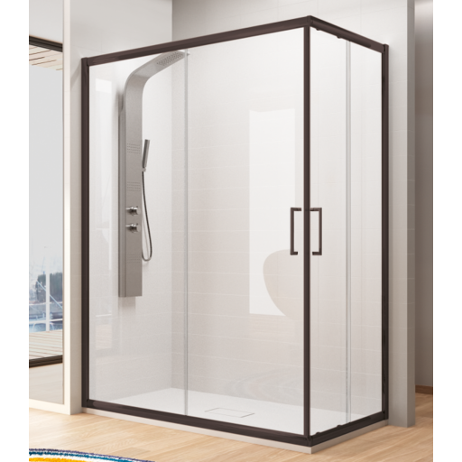 Mampara ducha BL607 angular corredera en negro y plata brillo, máxima estanqueidad.