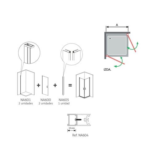 Mampara 2 puertas abatibles NA 506 plata brillo [2]