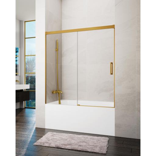 Mampara bañera BASIC frontal fijo + corredera, Oro, Níquel, Cobre, Titanio [1]
