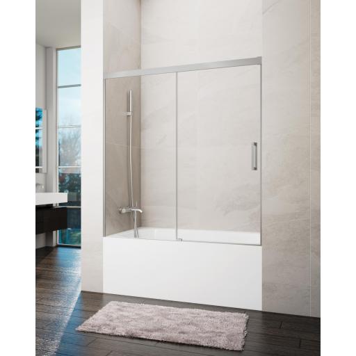 Mampara bañera BASIC frontal fijo + corredera, Oro, Níquel, Cobre, Titanio [2]