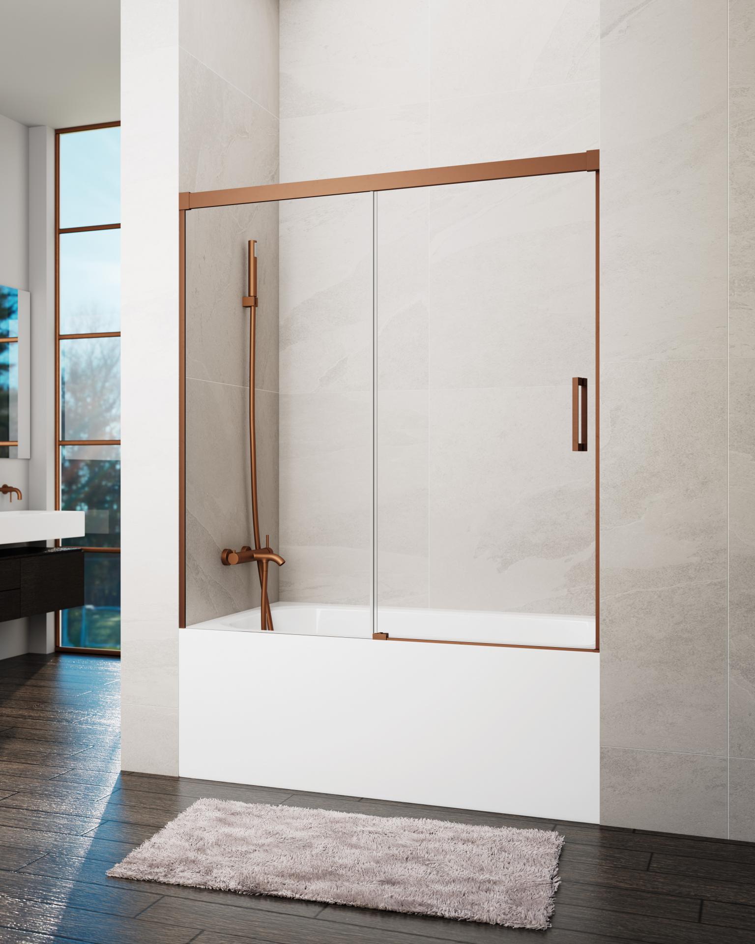 Mampara bañera BASIC frontal fijo + corredera, Oro, Níquel, Cobre, Titanio