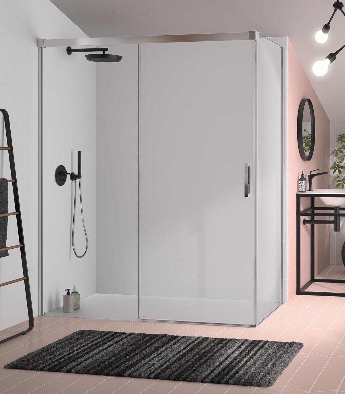 Mampara de ducha 1 fijo + 1 puerta corredera ✓ Glasé GS102