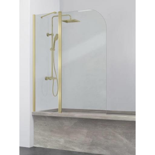 Mampara bañera RITA RI563 en ORO CEPILLADO fijo + puerta abatible