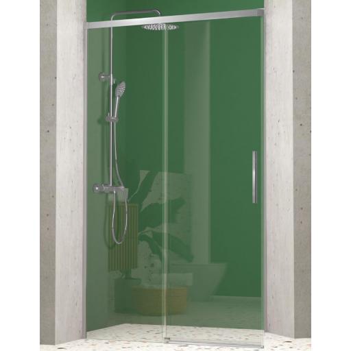 Mampara ducha NICOLETA frontal fijo + corredera sin guía inferior, negro y plata OFERTA [1]
