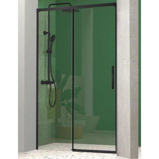 Mampara ducha NICOLETA frontal fijo + corredera sin guía inferior, negro y plata OFERTA