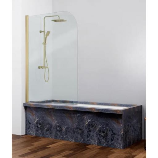 Mampara bañera RITA RI570 oro cepillado, puerta abatible 180 grados