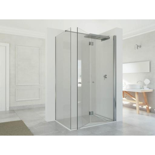 Mampara plegable + lateral fijo SYSTEM con bisagras en inoxidable [0]