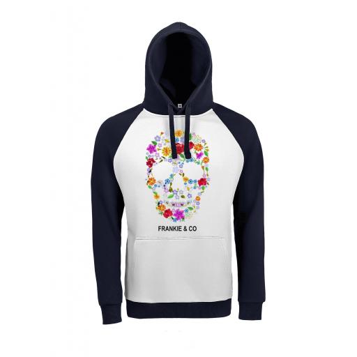 Sudadera capucha bicolor calavera flores