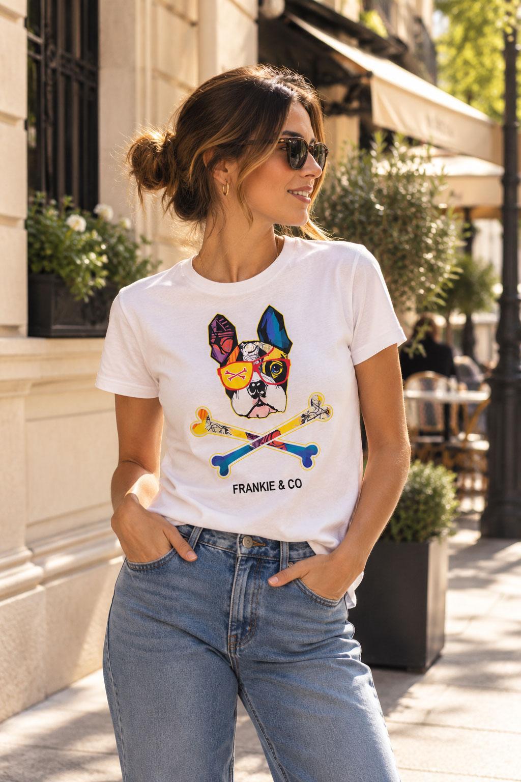Camiseta de mujer Frankie bulldog skull