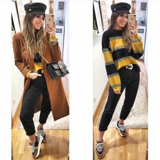 Jersey Rayas Glitter Mostaza y Negro (Ref. 1878) [1]