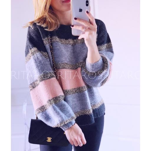 Jersey Rayas Glitter Rosa y Gris (Ref. 1874) [2]