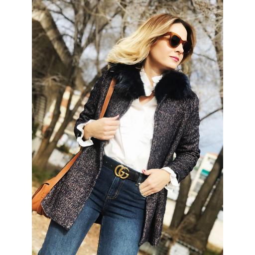 Abrigo Jaspeado Azul Cuello Pelo (Ref. 1072)