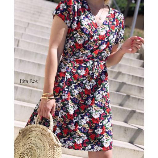 Vestido Cruzado Corto Flores (Ref. 1458)