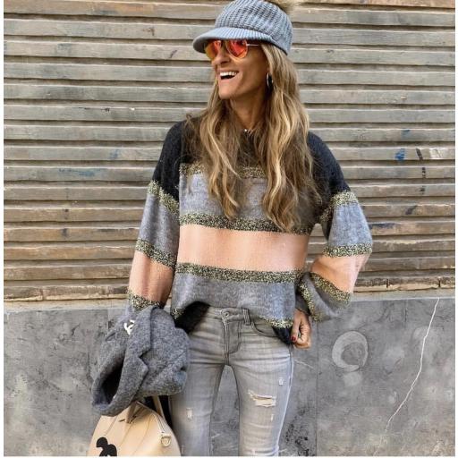 Jersey Rayas Glitter Rosa y Gris (Ref. 1874) [1]