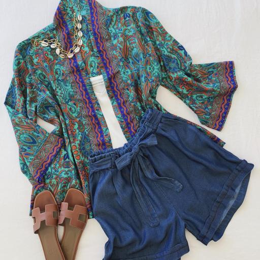 Kimono Corto Seda Green (Ref.4128)