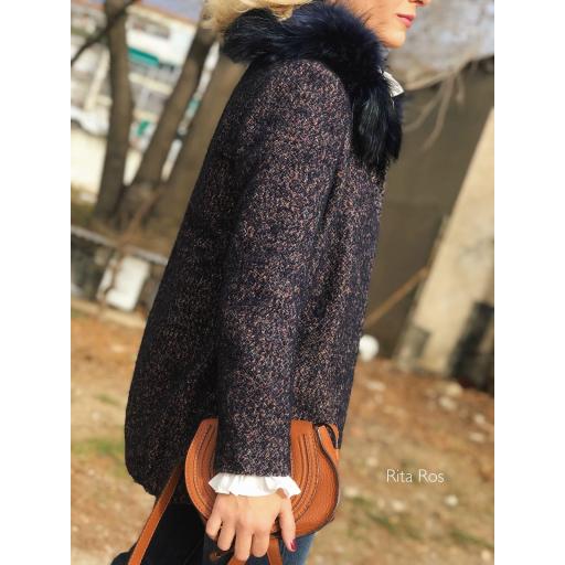 Abrigo Jaspeado Azul Cuello Pelo (Ref. 1072) [2]