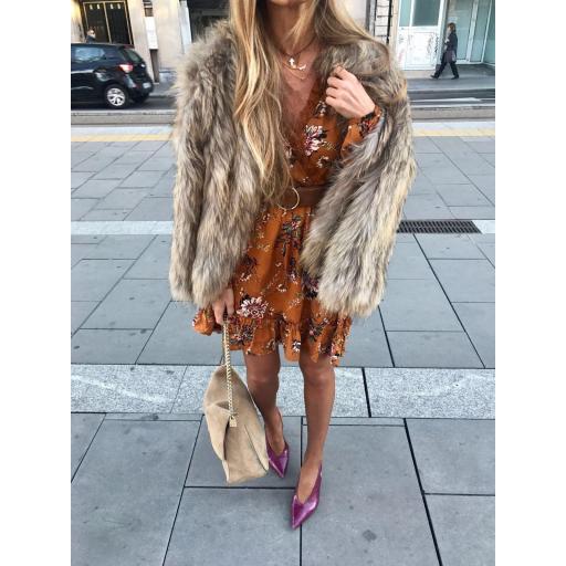 Vestido Camel Estampado Flores y Encaje (Ref. 1076) [1]