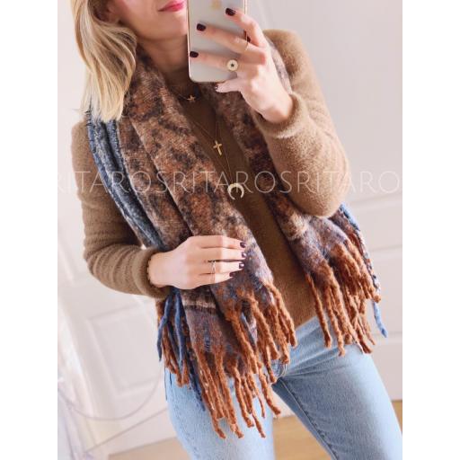Bufanda Leo Mohair Camel y Azul (Ref.1857)