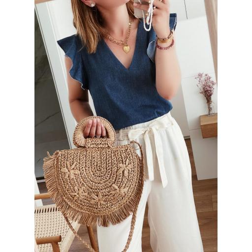 Blusa Denim & Volantes (Ref.5585)