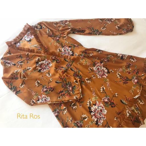 Vestido Camel Estampado Flores y Encaje (Ref. 1076) [2]