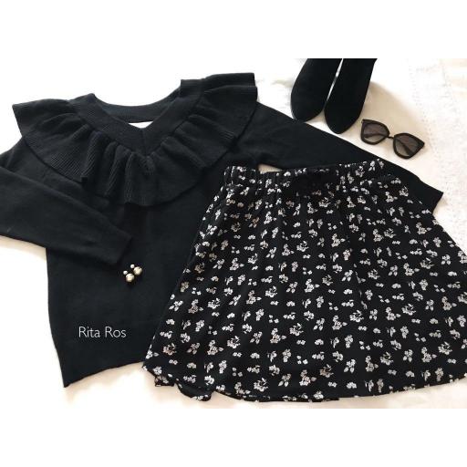 Falda Crepe Flores Negras (Ref.1093) [2]