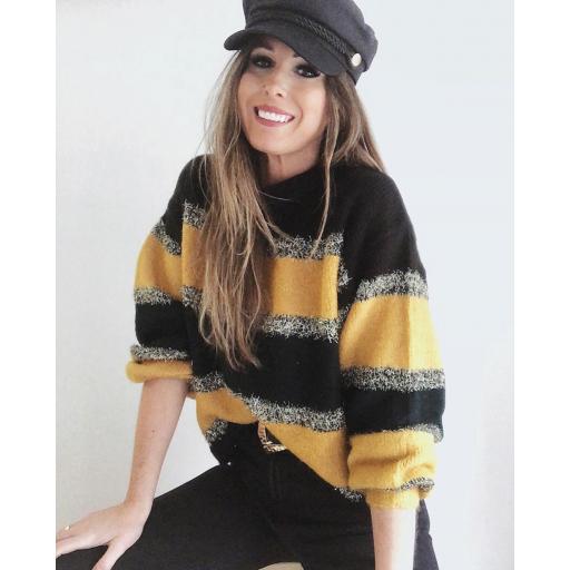 Jersey Rayas Glitter Mostaza y Negro (Ref. 1878)