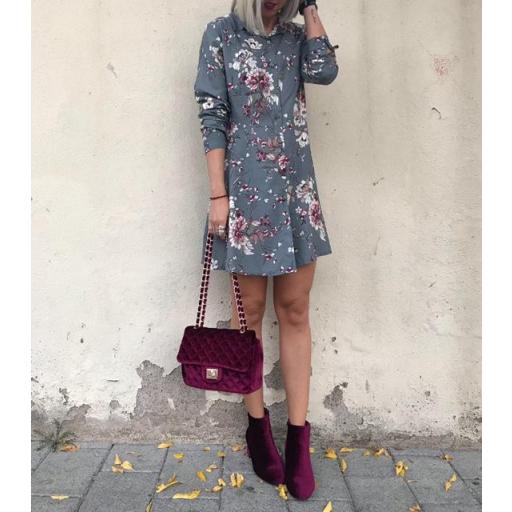 Vestido Camisero Flores Gris (Ref.1082) [3]