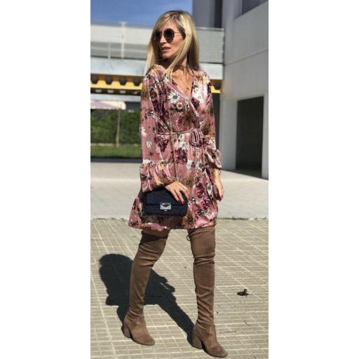 Vestido Terciopelo Flores Rosa (Ref. 1097)