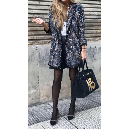 Abrigo en Tweed Multicolor Botones Perlas (Ref. 1113)